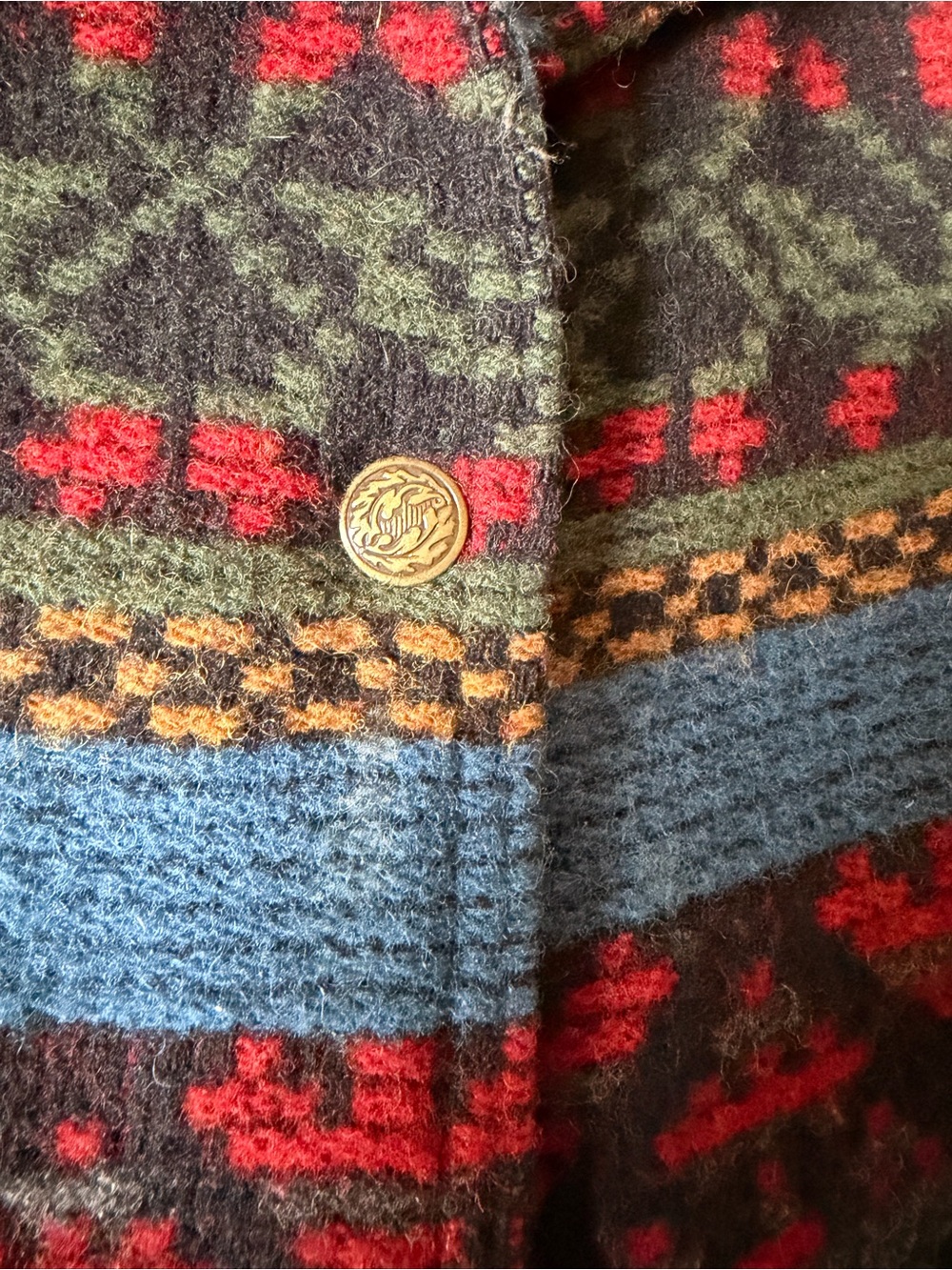 Woolrich Red and Blue Patterned Wool Jacket with Brown Collar - Picture 3 of 4